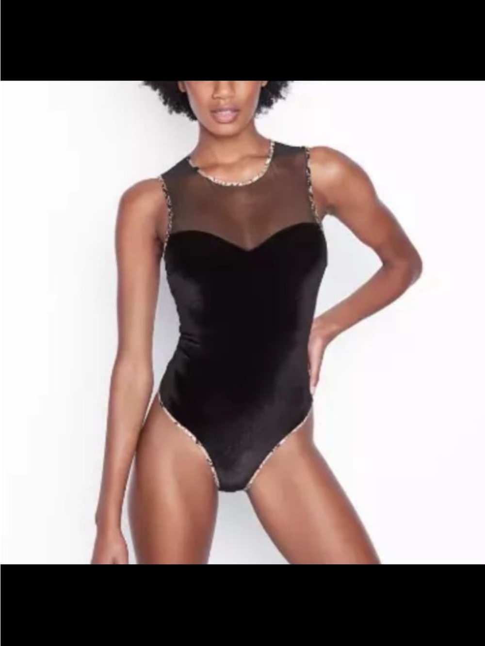 Victoria's Secret Velour Black Mesh
Bodysuit with Snakeskin Animal Print Size L